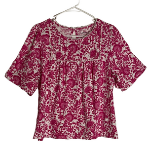 STUDIO PARK Floral Blouse, Women’s Size L, Pink White